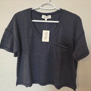 NWT Slow Drifters Open Skies Waffle Knit Pocket Tee Top Size Small